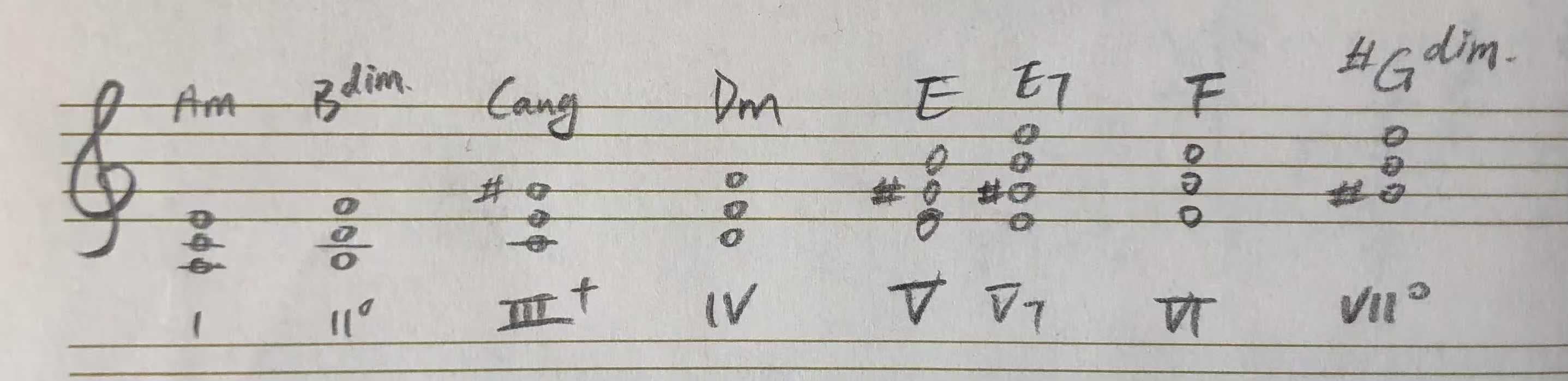 A 小调基于和声小音阶建立的和弦